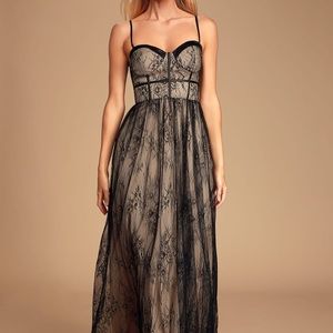 Lulus Lace Bustier Strapless Maxi Dress